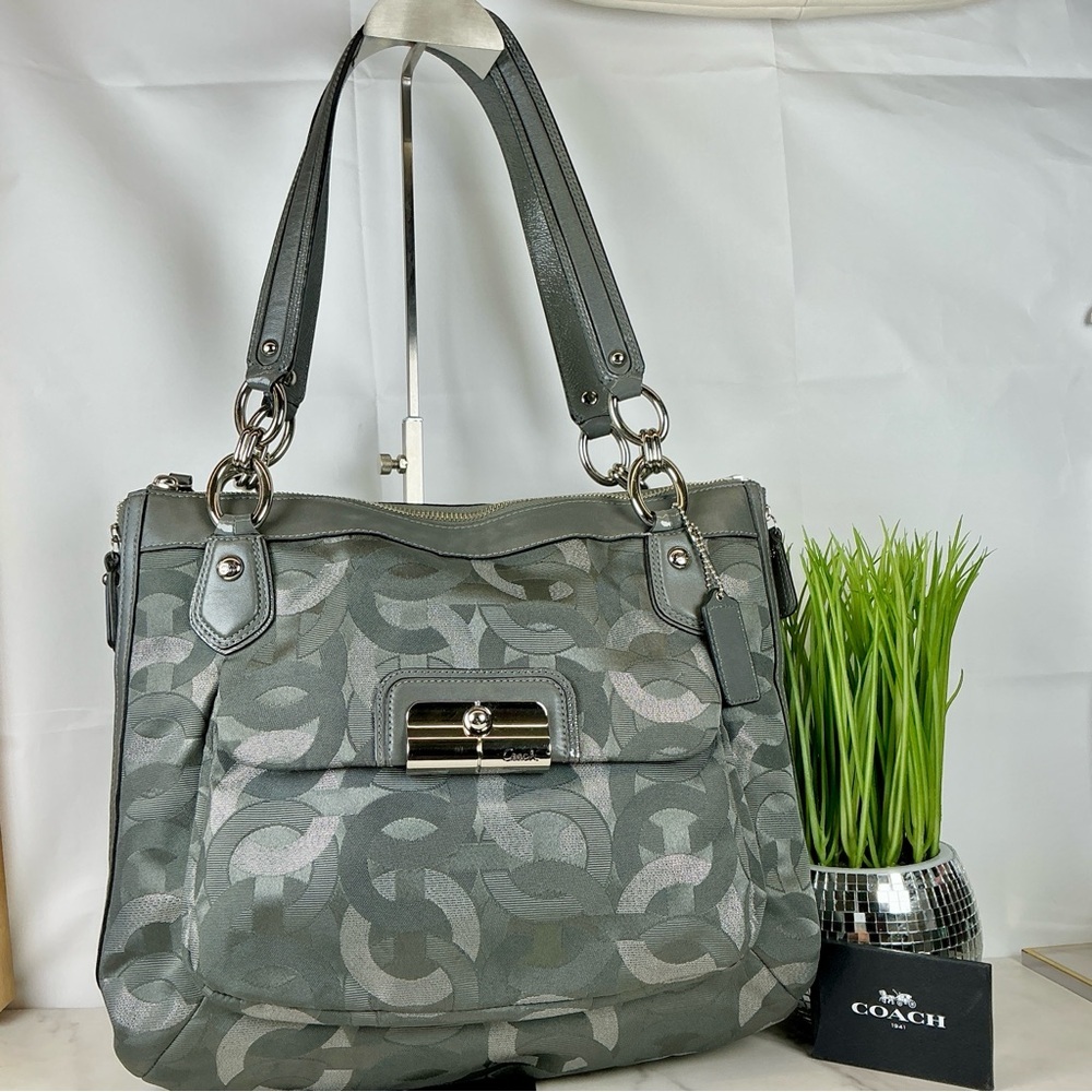 Coach Y2K Kristin 18286 Op Art Gray Silver Metallic Signature Hand Shoulder Bag‎ - Picture 2 of 15